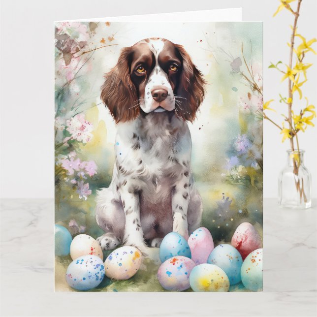 Springer Spaniel Hund med påskägg Semester Kort (Gul blomma)
