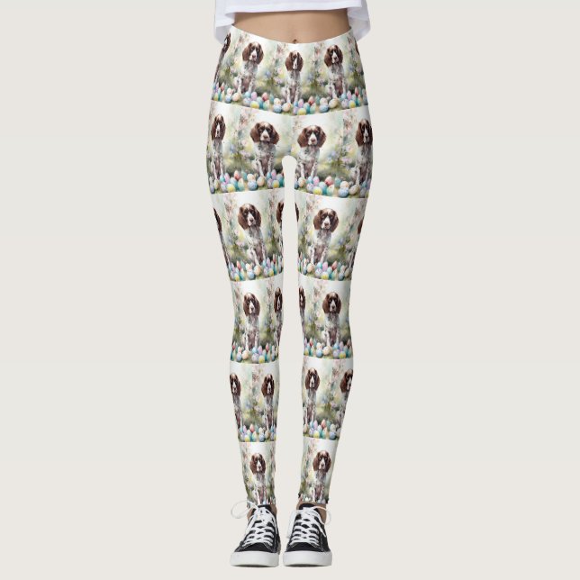 Springer Spaniel Hund med påskägg Semester Leggings (Framsida)