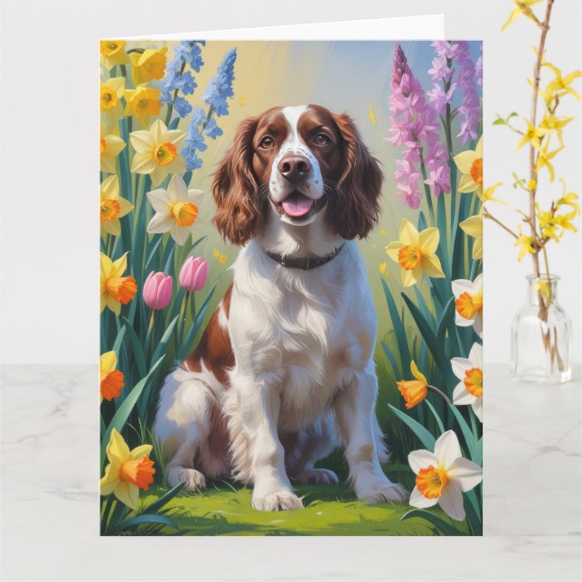 Springer Spaniel Hund Vårblommor Målning  Kort (Gul blomma)