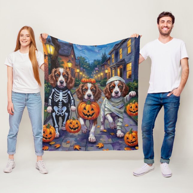 Springer Spaniel Hundar i Halloween Kostymer Fleecefilt (På plats)