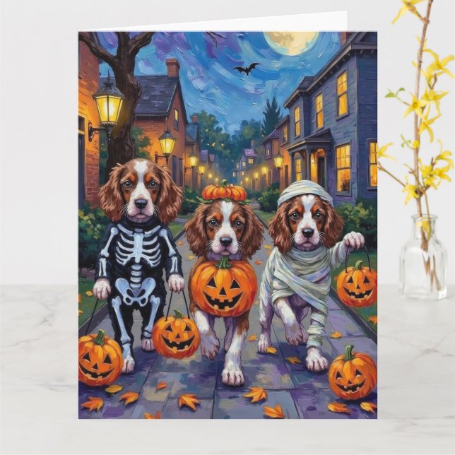 Springer Spaniel Hundar i Halloween Kostymer Kort (Gul blomma)