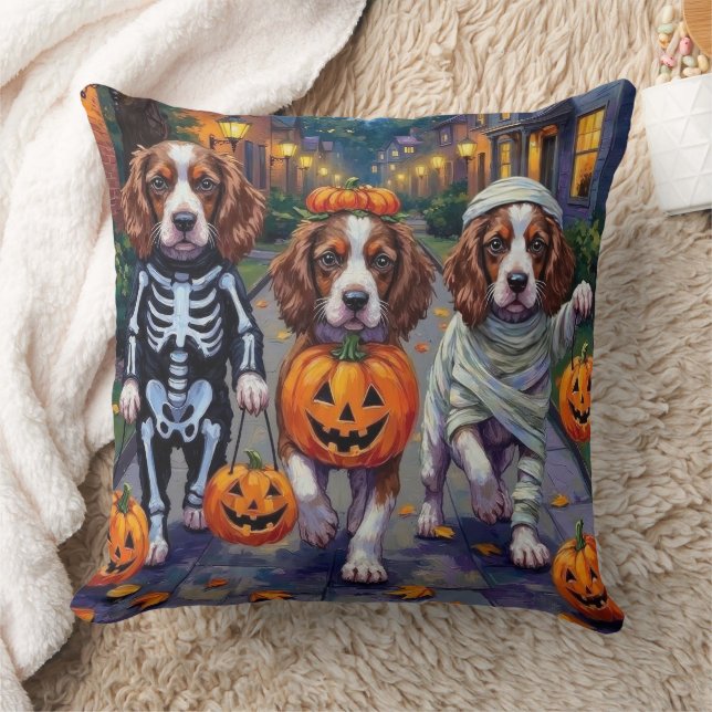 Springer Spaniel Hundar i Halloween Kostymer Kudde (Filt)