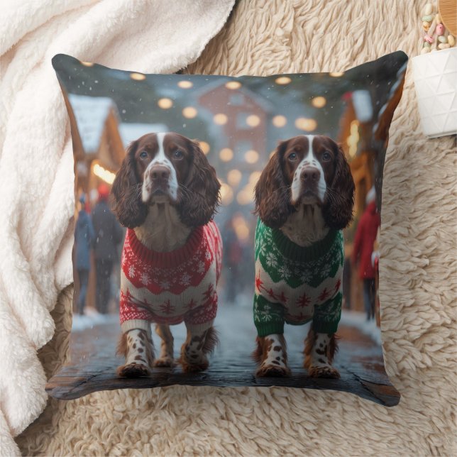 Springer Spaniel Hundar Jul Snö Högtid Kudde (Filt)