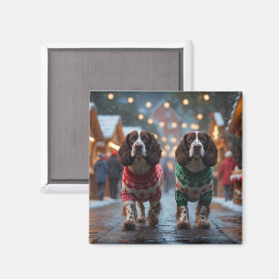 Springer Spaniel Hundar Jul Snö Högtid Magnet