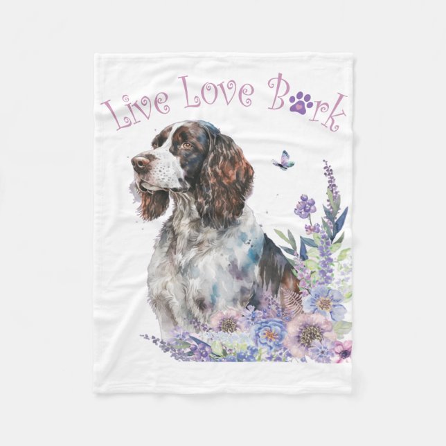 Springer Spaniel Hundmamma Blommig Fleecefilt (Framsidan)