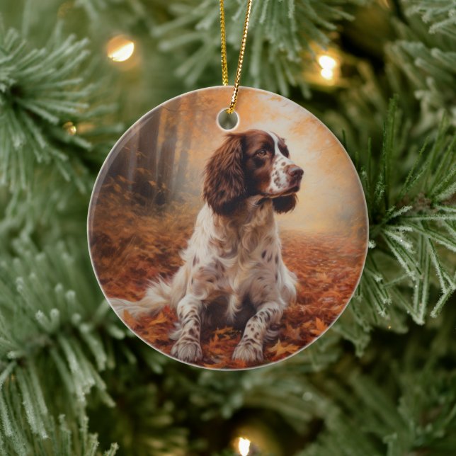 Springer Spaniel i höstlöv Fall Inspire Julgransprydnad Keramik (Träd)