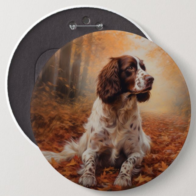 Springer Spaniel i höstlöv Fall Inspire Knapp (Framsida & baksida)
