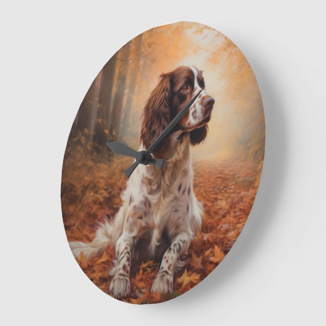 Springer Spaniel i höstlöv Fall Inspire Stor Klocka (Vinkel)