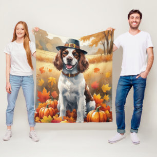 Springer Spaniel i höstlöv Thanksgiving Konst Fleecefilt