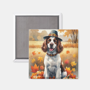 Springer Spaniel i höstlöv Thanksgiving konst Magnet