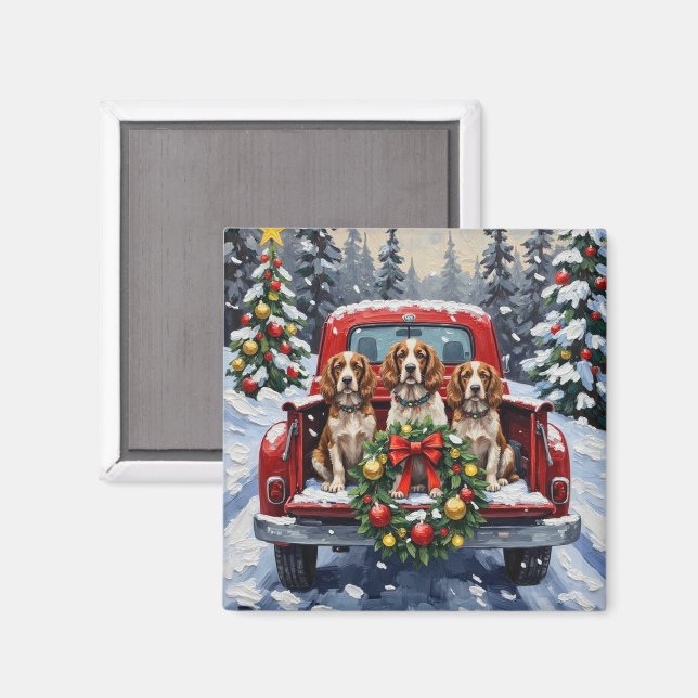 Springer Spaniel Jul Röda Lastbil Holiday Magnet (Front/Back)