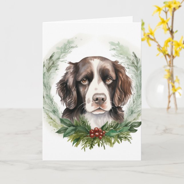 Springer spaniel jul Utandning Festive Valp Kort (Gul blomma)