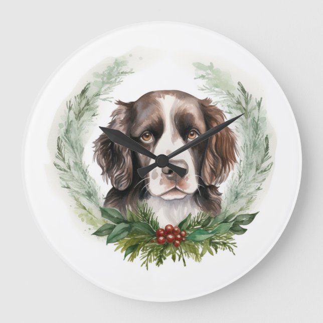 Springer spaniel jul Utandning Festive Valp Stor Klocka (Framsida)