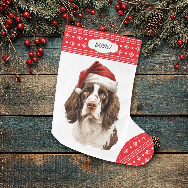 Springer Spaniel Julhatt Snöflinga Kant Stor Julstrumpa (Skapare uppladdad)
