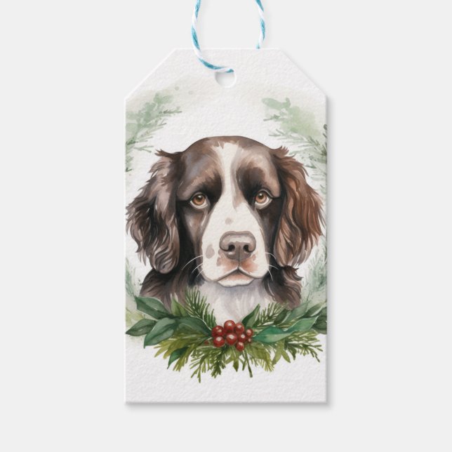 Springer spaniel Julkrans Festiv Hundvalp Presentetikett (Framsidan)