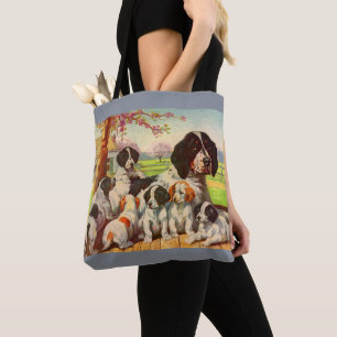 Springer spaniel mamma och valpar tygkasse