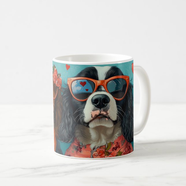 Springer Spaniel med hjärter Rosor Alla hjärtans d Kaffemugg (Framsida höger)
