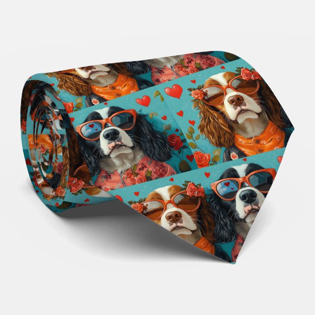 Springer Spaniel med hjärterosor Alla hjärtans dag Slips (Rullad)
