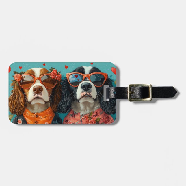 Springer Spaniel med hjärtrusor Alla hjärtans dag Bagagebricka (Horisontell Framsida)