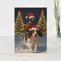 Springer Spaniel och fasan julkort