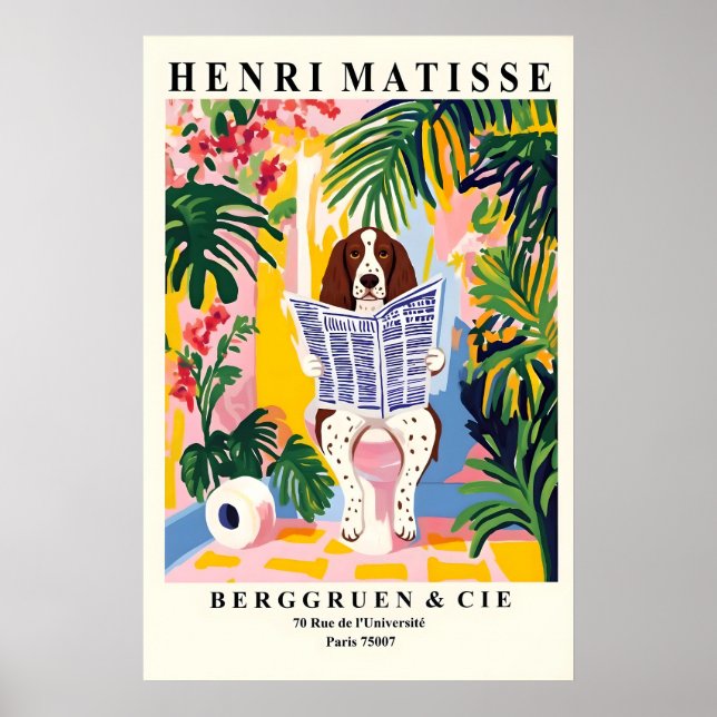 Springer Spaniel På Toaletten - Rolig Matisse Stil Poster (Framsidan)