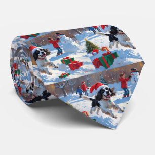 Springer Spaniel springar i snö med julhatt Slips