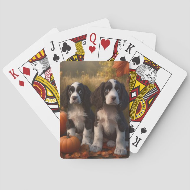 Springer Spaniel Valp Höstglädje Pumpa Casinokort (Baksidan)