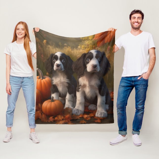 Springer Spaniel Valp Höstglädje Pumpa Fleecefilt (På plats)