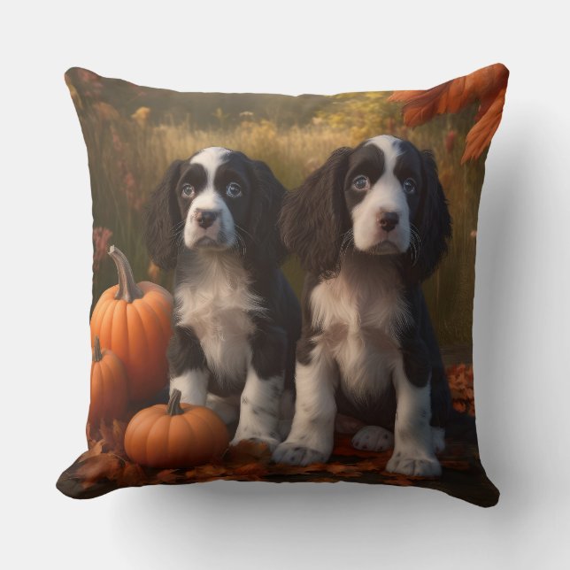 Springer Spaniel Valp Höstglädje Pumpa Kudde (Framsida)
