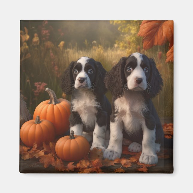 Springer Spaniel Valp Höstglädje Pumpa Magnet (Framsidan)
