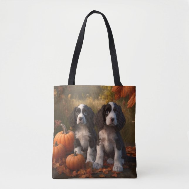 Springer Spaniel Valp Höstglädje Pumpa  Tygkasse (Framsida)