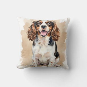 Springer Spaniel Vattenfärg Målad Dropp Konst Kudde