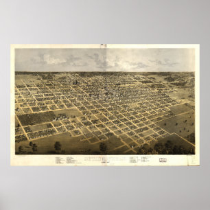 Springfield Illinois 1867 Antique Panoramic Karta Poster