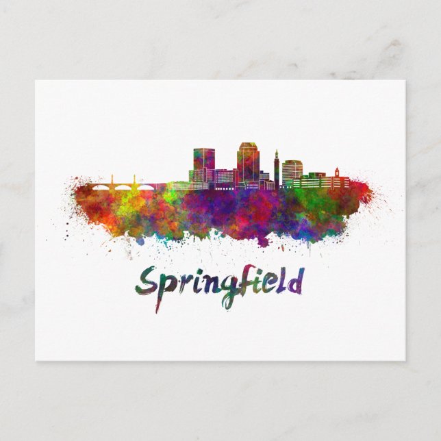 Springfield MA skyline in watercolor Vykort (Framsida)