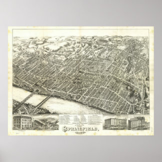 Springfield Mass. 1875 Antique Panoramic Karta Poster
