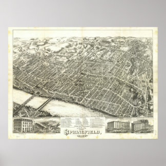 Springfield Mass. 1875 Antique Panoramic Karta Poster