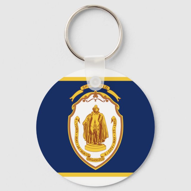 Springfield (Massachusetts) City flagga Keychain Nyckelring (Framsida)