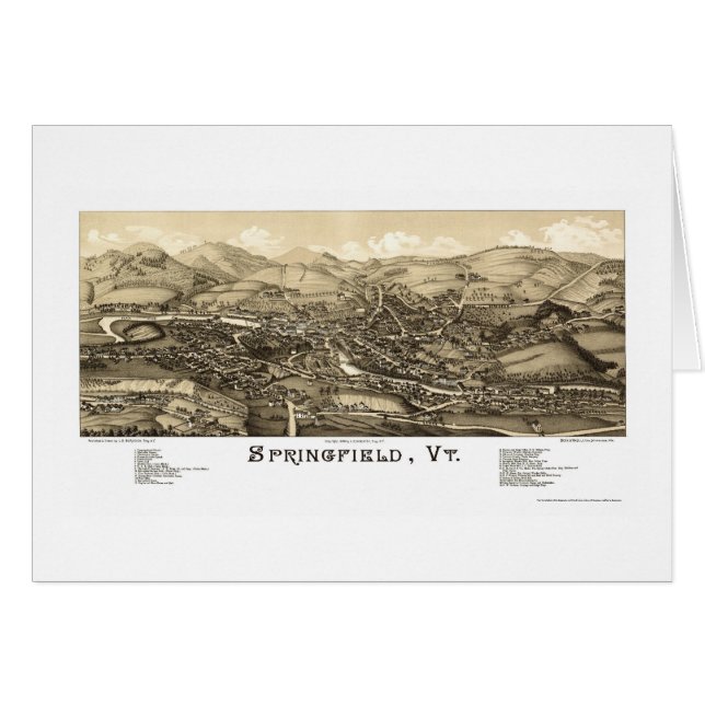 Springfield panorama- karta för VT - 1886 Hälsningskort (Framsidan Horizontal)