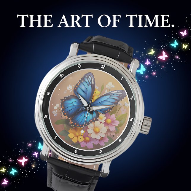 Spring's Whisper" - Blue Butterfly Floral Armbandsur (Skapare uppladdad)