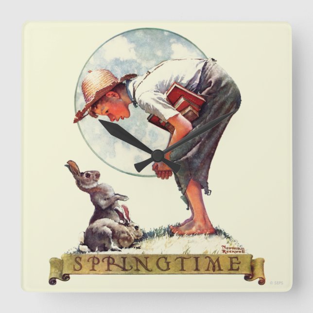Springtime, 1935-pojke med bunny fyrkantig klocka (Framsida)