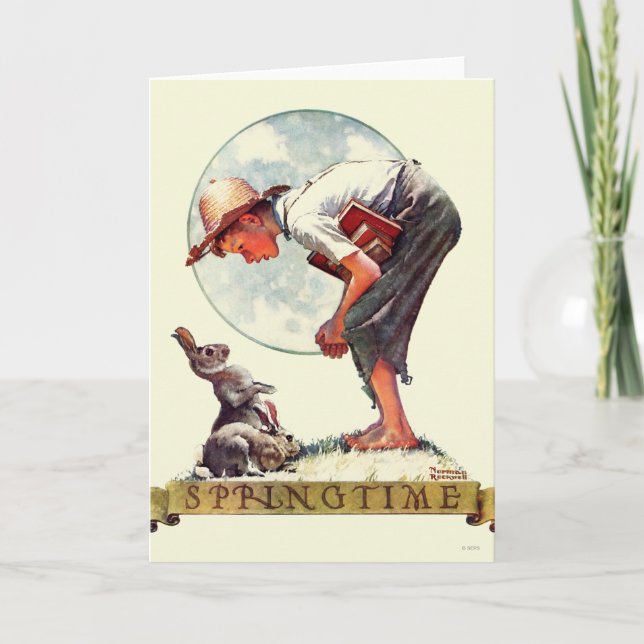 Springtime, 1935-pojke med bunny kort (Framsida)