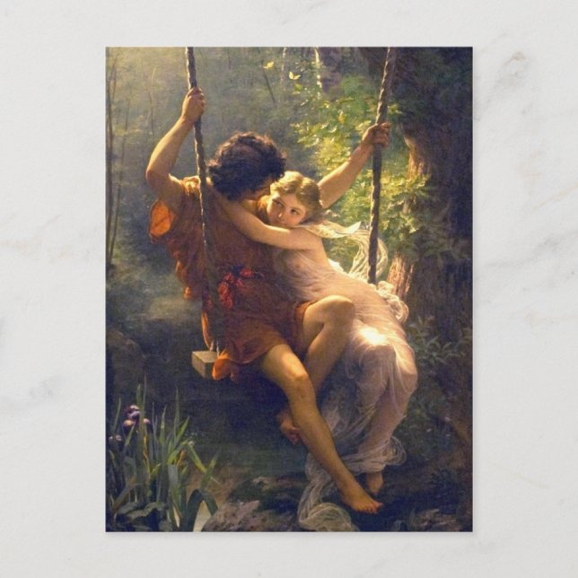 Springtime ~ Älskare på Swing Painting Vykort (Framsida)