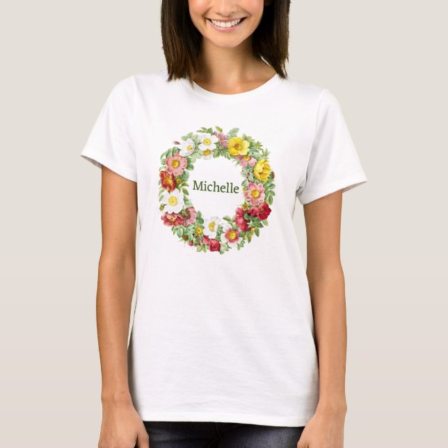 Springtime-Blommigtens krandmall T Shirt (Framsida)