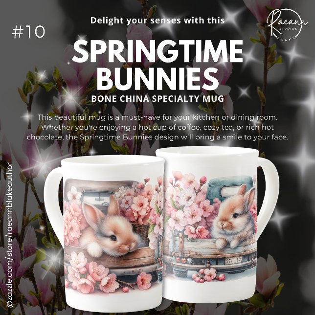 "Springtime Bunnies" Bone China Specialty Mugg Benporslin Mugg (Skapare uppladdad)
