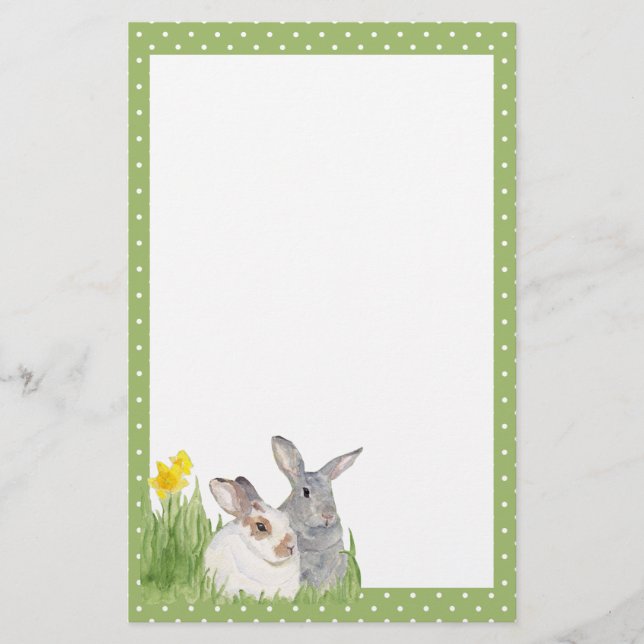 Springtime Bunnies i blommor Brevpapper (Framsida)