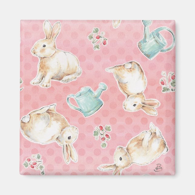 Springtime Bunnies Mönster Magnet (Framsidan)