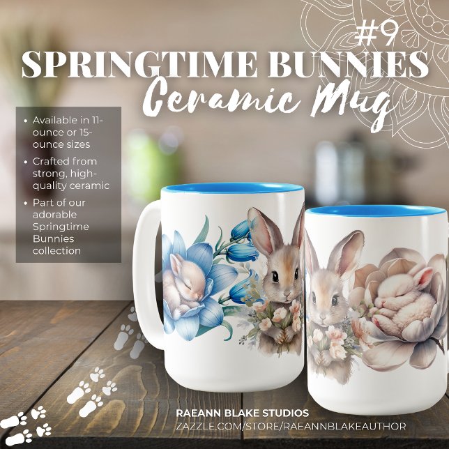"Springtime Bunnies" tvåtonkeramiskt Mugg (Skapare uppladdad)