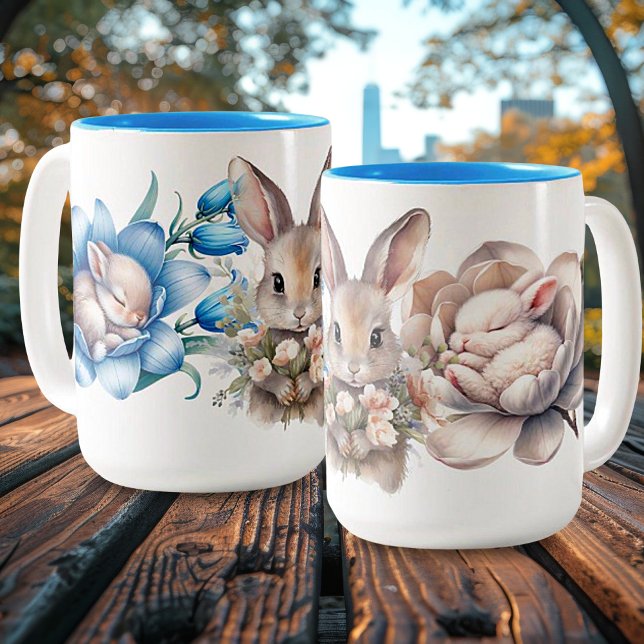 "Springtime Bunnies" tvåtonkeramiskt Mugg (Skapare uppladdad)