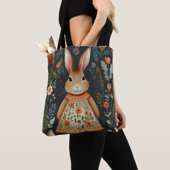 Springtime Bunny Magic Tote Bag Tygkasse (Närbild)