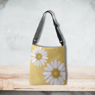 Springtime Butter-Gult-Daisy, handritad Axelväska